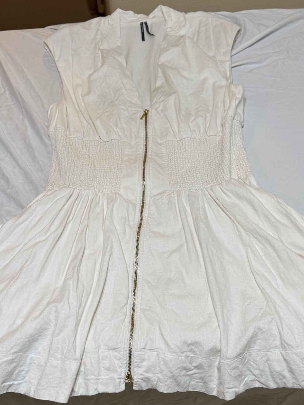 Anthropologie Tommie Mini Dress Medium White Linen Blend Zip Front XL